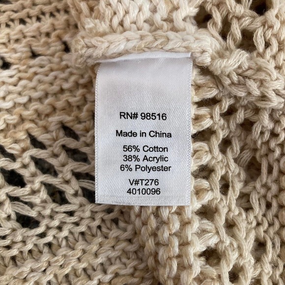 Coldwater Creek Womens Beige Chunky‎ Open Knit Cotton Cardigan Sweater Sz M - Picture 7 of 10